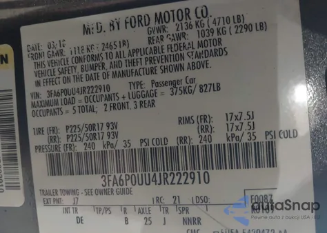 2018 Ford Fusion Hybrid S from USA, damaged, VIN 3FA6P0UU4JR222910